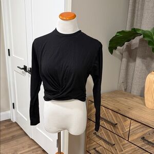 Frame Denim Black Twist Detail Long Sleeve Top